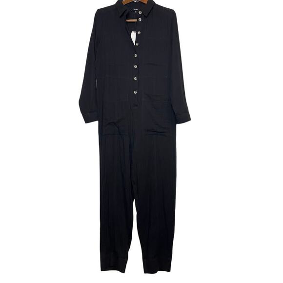 New Me+Em Jumpsuit Boiler Suit Size US4 Uk8 Black Cotton Long Sleeve One Piece - Picture 1 of 15